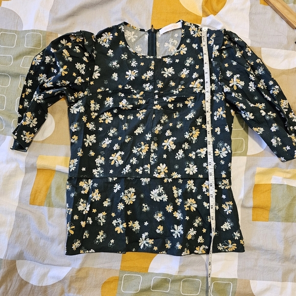 See by Chloe size 36 dark green floral Puff sleeve top - Picture 8 of 9